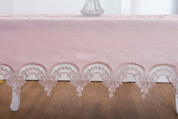 Finezza Elena Lüx Dantelli Simli Keten Kumaş Pudra Masa Örtüsü  160x220 cm-1459 - 4