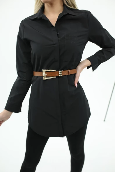 Taba Rengi Tokası İnci Detaylı Deri Kemer - 4