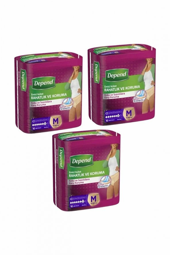 Depend Emici Külot Bayan Orta Boy Medium Beden 3lü Paket 30 Adet