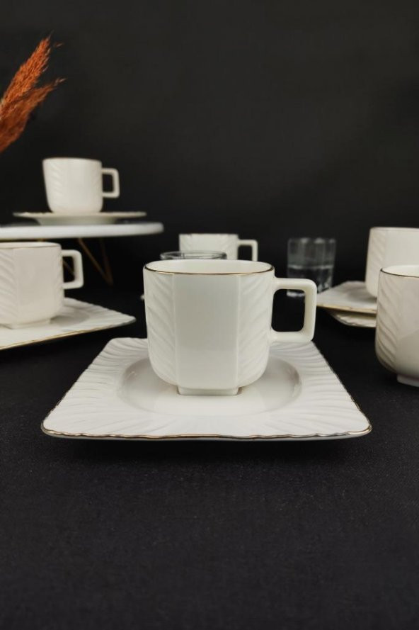 Digithome One Gold Line Porselen 6’lı Kahve Fincan Takımı Yaldızlı – SQFES-90 - 2