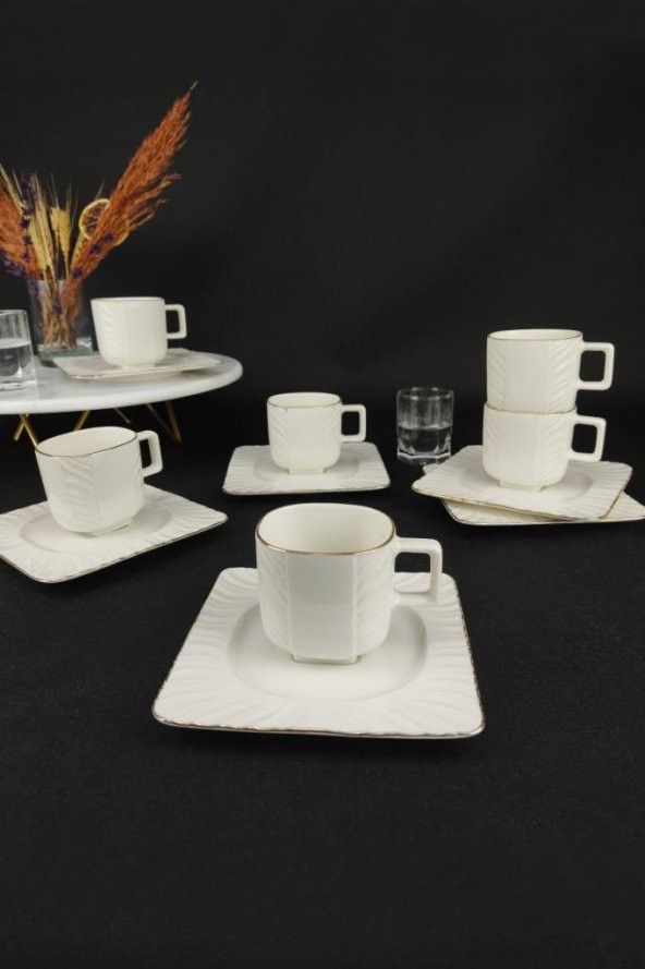 Digithome One Gold Line Porselen 6’lı Kahve Fincan Takımı Yaldızlı – SQFES-90