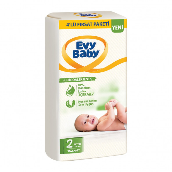 Evy Baby Bebek Bezi Eko 2 Numara Mini 152 Adet No:2 3-6 Kg