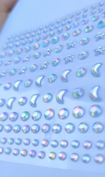 Beyaz Ay, Yıldız, Yuvarlak Model 170 Adet Işıltılı Yüz Ve Vücut Taşı Sticker - 3