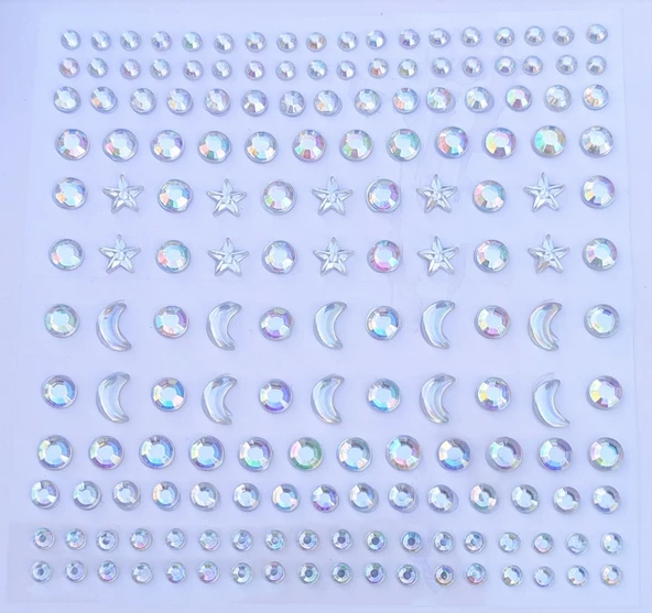 Beyaz Ay, Yıldız, Yuvarlak Model 170 Adet Işıltılı Yüz Ve Vücut Taşı Sticker - 2