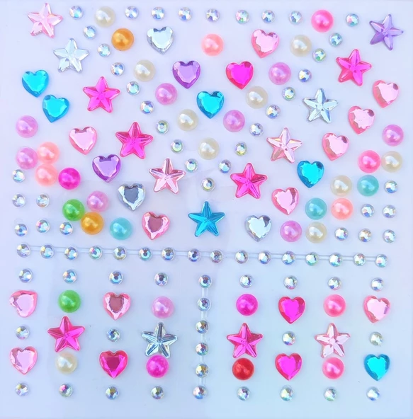 Renkli İnci, Yıldız, Kalpli Model 159 Adet Işıltılı Yüz Ve Vücut Taşı Sticker - 2