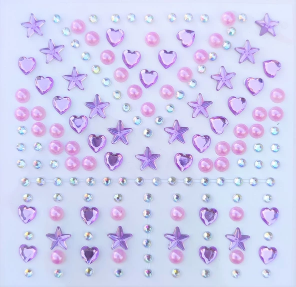 Mor İnci, Yıldız, Kalpli Model 159 Adet Işıltılı Yüz Ve Vücut Taşı Sticker - 2