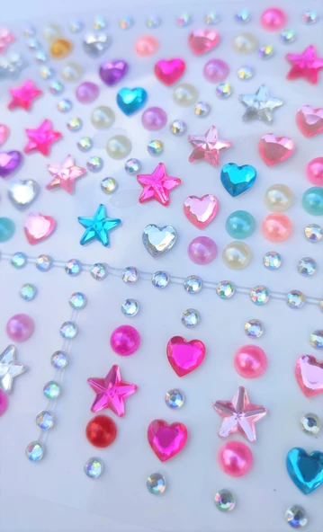 Renkli İnci, Yıldız, Kalpli Model 159 Adet Işıltılı Yüz Ve Vücut Taşı Sticker - 3