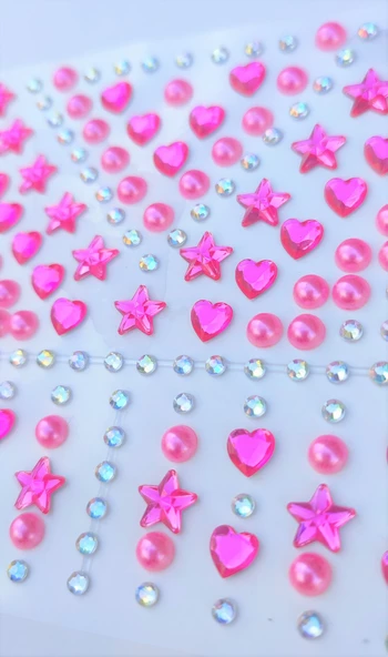 Pembe İnci, Yıldız, Kalpli Model 159 Adet Işıltılı Yüz Ve Vücut Taşı Sticker - 3