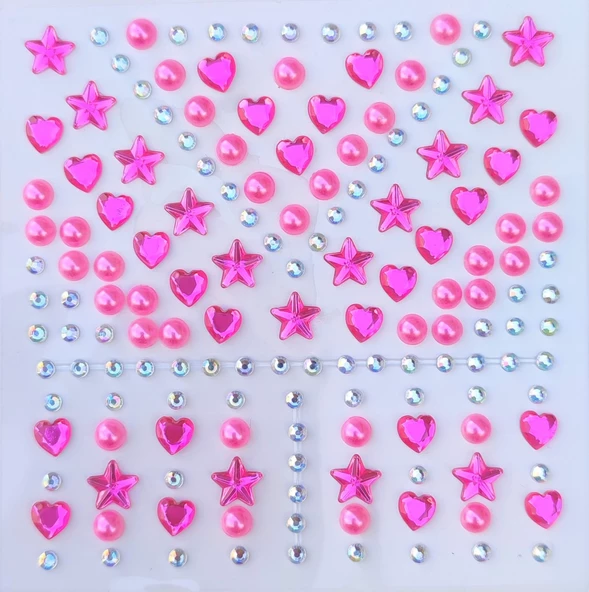 Pembe İnci, Yıldız, Kalpli Model 159 Adet Işıltılı Yüz Ve Vücut Taşı Sticker - 2
