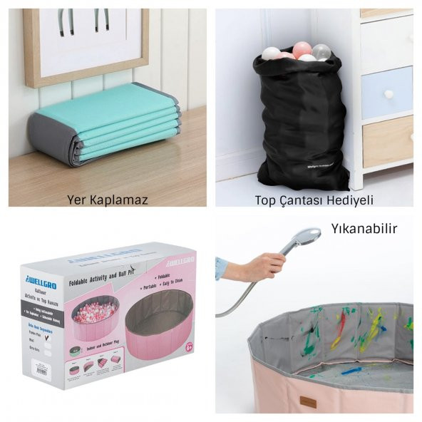 Wellgro Katlanır Aktivite ve Top Havuzu, 150 Toplu - Mint - 2