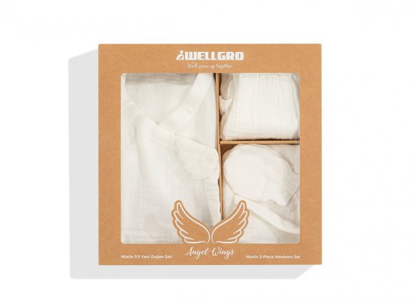 Wellgro Angel Wings Hastane Çıkışı Müslin 5li Yeni Doğan Seti-Beyaz - 2