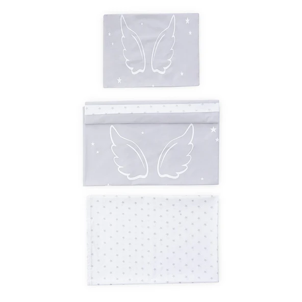 Wellgro Angel Wings 3 Parça Bebek Nevresim Takımı -Gri ürün görseli