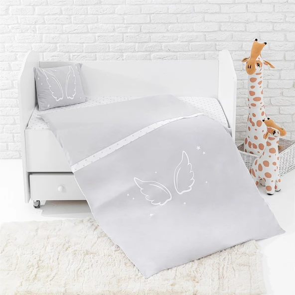Wellgro Angel Wings 3 Parça Bebek Nevresim Takımı -Gri - Resim 2