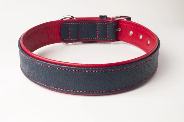 Privilege Flotter Hakiki Deri Köpek Boyun Tasması XL Lacivert Kırmızı 4x54-64 cm - Resim 2
