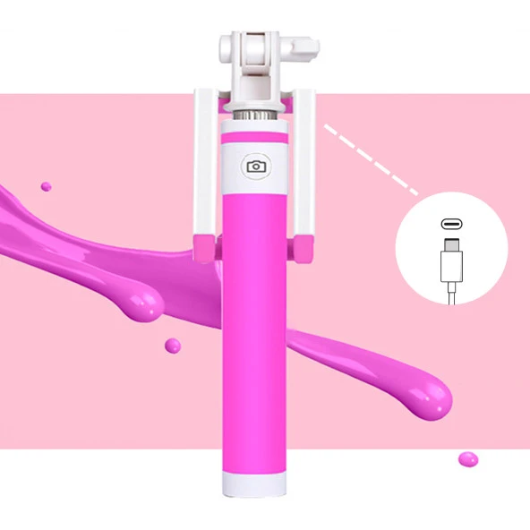 Winex SR342 Katlanabilir Type-C Selfie Stick Çubuğu Pembe - 5
