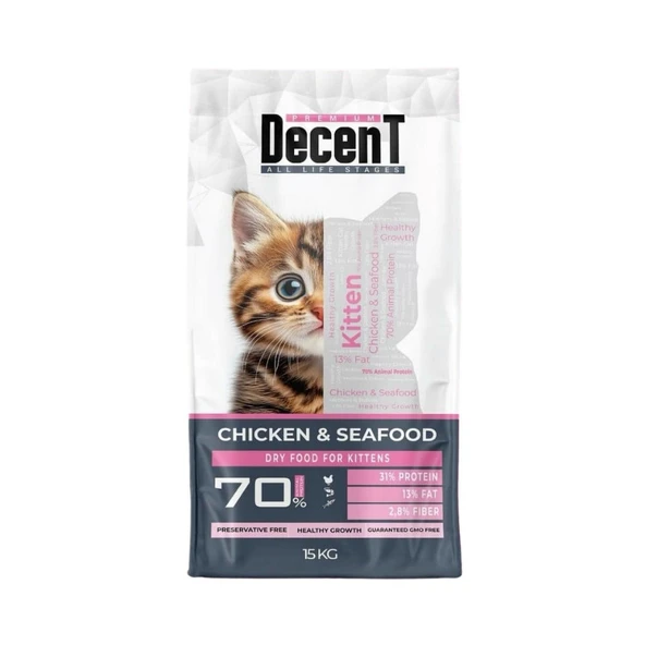 Decent Kitten Tavuk Balık Ve Karidesli Yavru Kedi Maması 15 kg