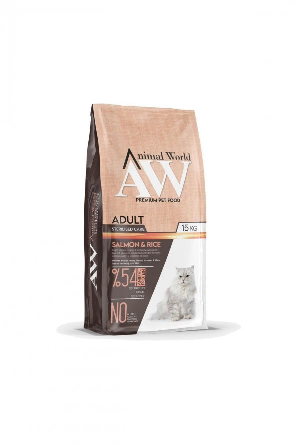 Animal World Sterilised Somonlu Kısırlaştırılmış Kedi Maması 1Kg. Açık Paket