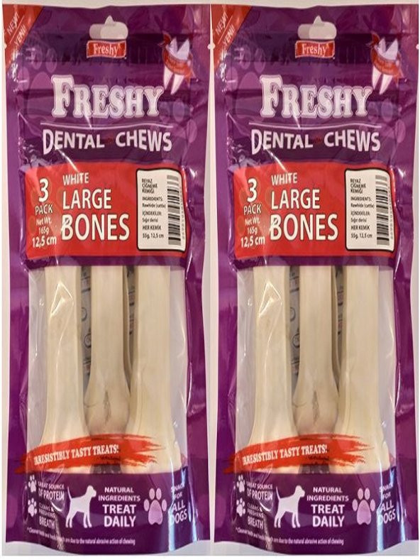 Freshy Dental Chews White Large Bones 3 Adet Büyük Boy Köpek Kemiği 2 X 165 gr. (2 Adet)