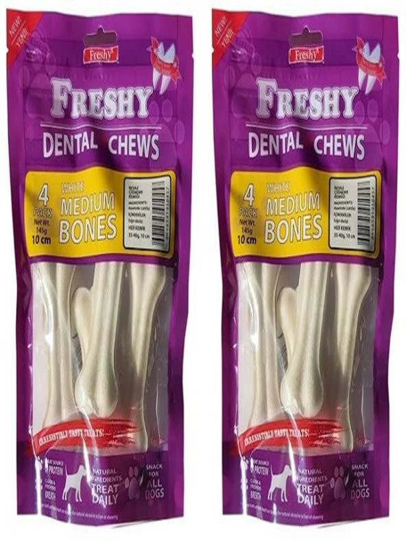 Freshy Dental Chews White Medium Bones 4 Adet Orta Boy Köpek Kemiği 2 X 145 gr. (2 Adet)