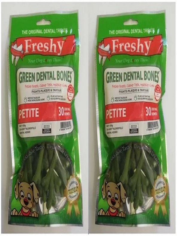 Freshy Green Dental Bones Petite 30 Adet Küçük Boy Klorofilli Köpek Kemiği  2 X 150 gr. (2 Adet)