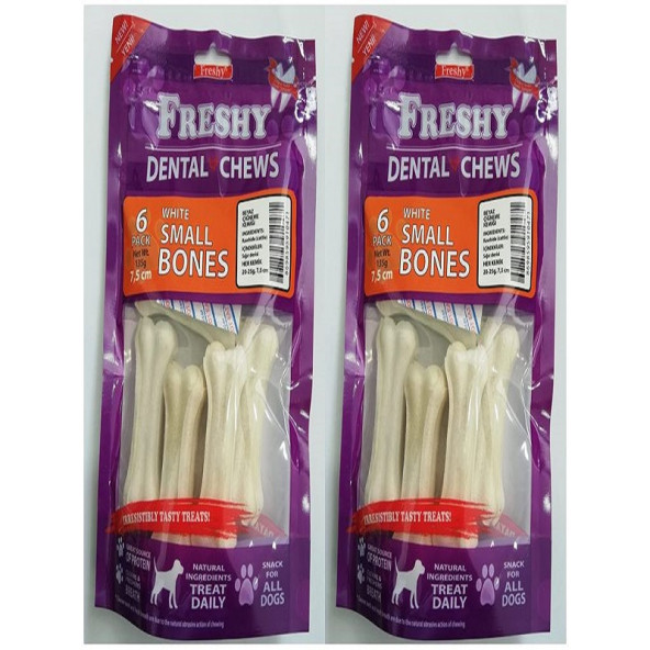 Freshy Dental Chews White Small Bones 6 Adet Küçük Boy Köpek Kemiği 2 X 135 gr. (2 Adet)