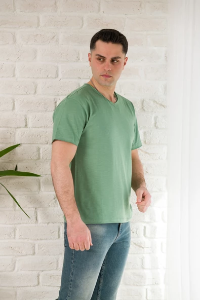 FBI SLİMFİT YIRTIKLI V YAKA PAMUKLU ERKEK YAZLIK T-SHİRT - 2