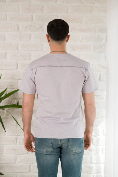 FBI SLİMFİT YIRTIKLI V YAKA PAMUKLU ERKEK YAZLIK T-SHİRT - 10