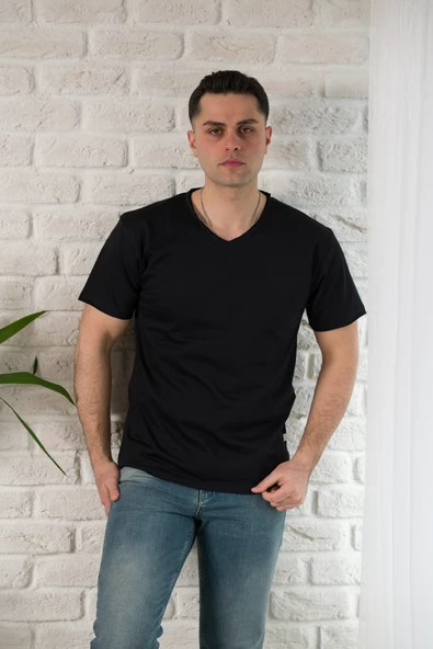 FBI SLİMFİT YIRTIKLI V YAKA PAMUKLU ERKEK YAZLIK T-SHİRT - 11