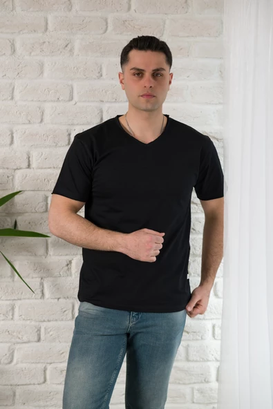 FBI SLİMFİT YIRTIKLI V YAKA PAMUKLU ERKEK YAZLIK T-SHİRT - 12