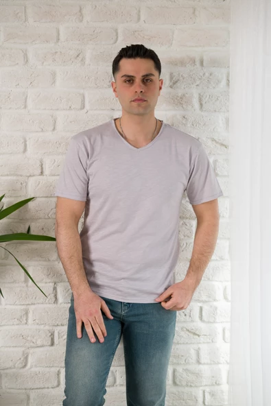 FBI SLİMFİT YIRTIKLI V YAKA PAMUKLU ERKEK YAZLIK T-SHİRT - 8