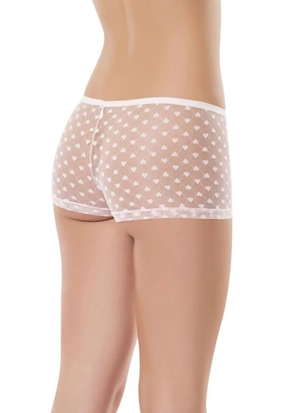 10 Adet Anıt Bayan Kalp Desenli Tül Boxer Şort Külot 3753 - 2