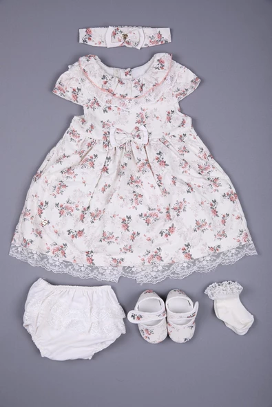 Babydola Çiçekli Dantel Detaylı Kız Bebek Bayramlık 5'li Kutulu Set 11726 - 2