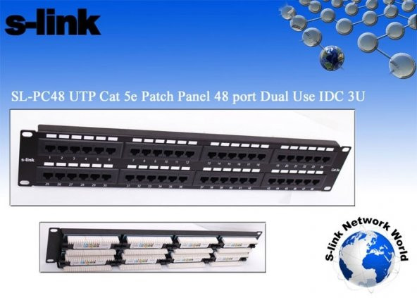 S-link  SL-PC48 48 Port Cat5 Utp Patch Panel - 2