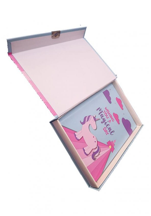 Hatıra Defteri Kilitli Kız Modeli Günlük Defteri Unicorn Hediye Kutulu 100 Yaprak Çizgili 1 Adet Unicorn - 3