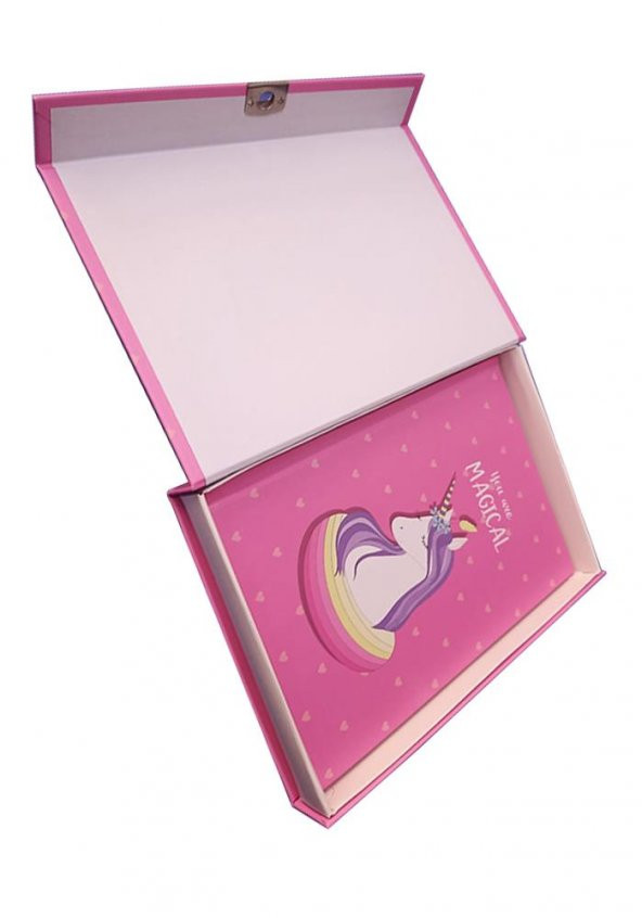 Hatıra Defteri Kilitli Kız Modeli Günlük Defteri Unicorn Hediye Kutulu 100 Yaprak Çizgili 1 Adet Unicorn - 3