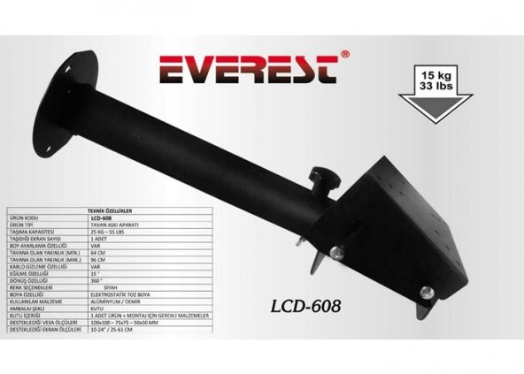 Everest LCD-608 50-50 10"-24" Tv Tavan Askı Aparatı