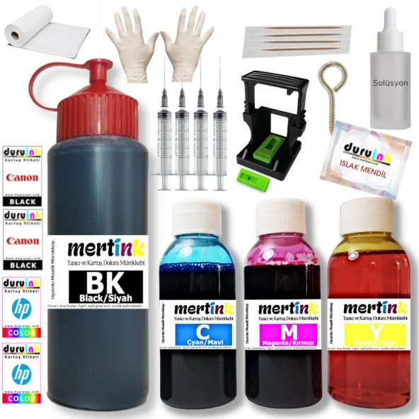 CANON MG3100 MG3150 MG3155 KARTUŞ DOLUM SETİ 500ml SİYAH+3X100ml RENKLİ (PG 540 CL 541) MÜREKKEP