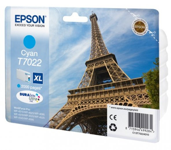 Epson T7022 Cyan Mavi 2.000 Sayfa Mürekkep Kartuş T70224010 - 1