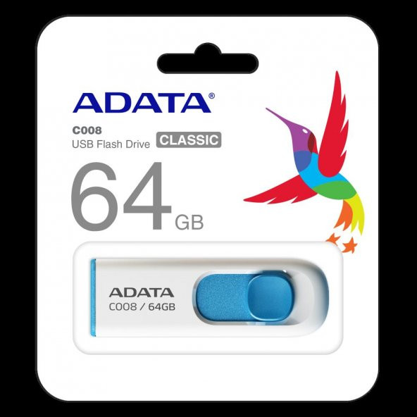 Adata C008-64GB 64GB USB2.0 Classic (White + Blue) Flash Bellek - 2