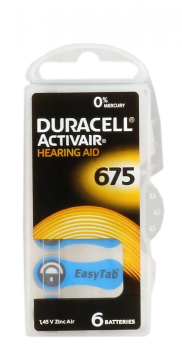 Duracell 675 Numara Düğme Kulaklık Pili İşitme Cihazı İçin 6lı Paket
