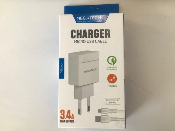 Megatech MT-CM34 3.4A Micro Usb Kablo+ Ev Şarj Adaptörü Hızlı Şarj