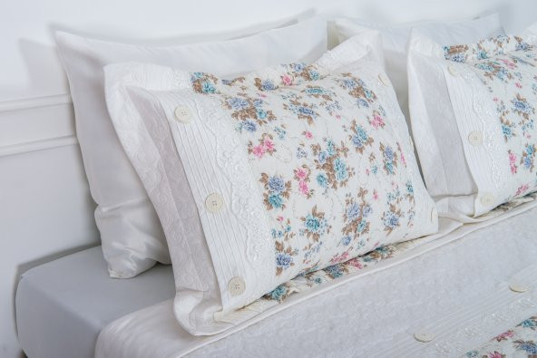Finezza Gülfem Çiçek Baskılı Turkuaz Çift Kişilik Yatak Örtüsü 6 Parça-1462 - 4