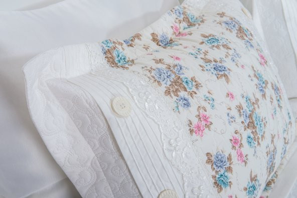 Finezza Gülfem Çiçek Baskılı Turkuaz Çift Kişilik Yatak Örtüsü 6 Parça-1462 - 5