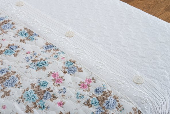 Finezza Gülfem Çiçek Baskılı Turkuaz Çift Kişilik Yatak Örtüsü 6 Parça-1462 - 7