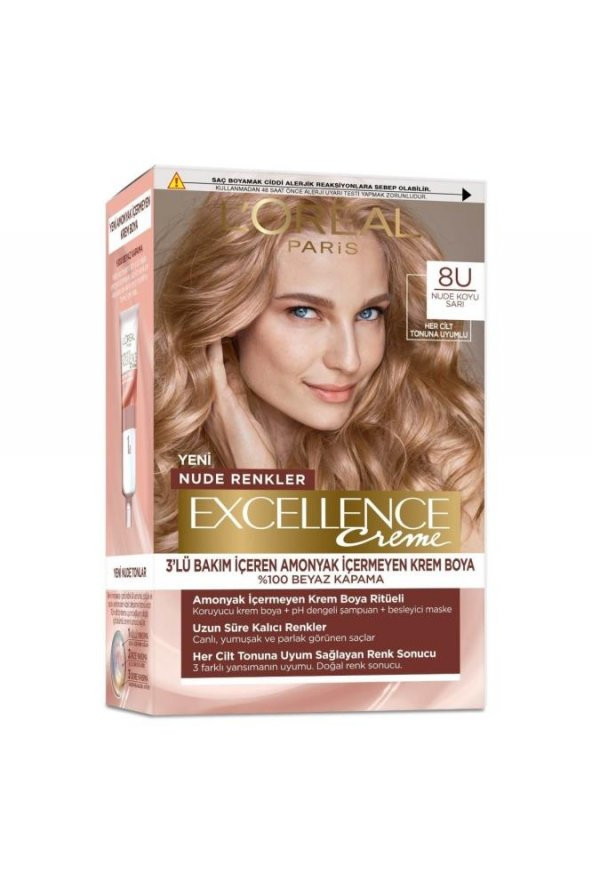 Loreal Paris Excellence Creme Nude Renkler Saç Boyası – 8u Nude Koyu Sarı - 2