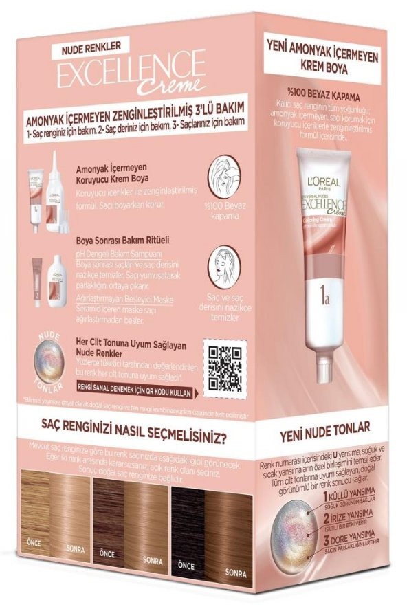 Loreal Paris Excellence Creme Nude Renkler Saç Boyası – 8u Nude Koyu Sarı - 4