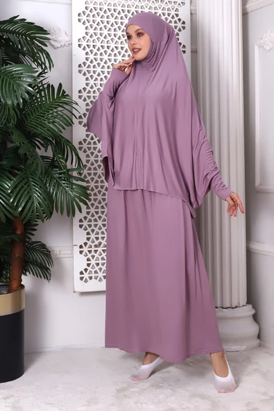 İki Parça Pratik Namaz Elbisesi 8016 Gül Kurusu - 2