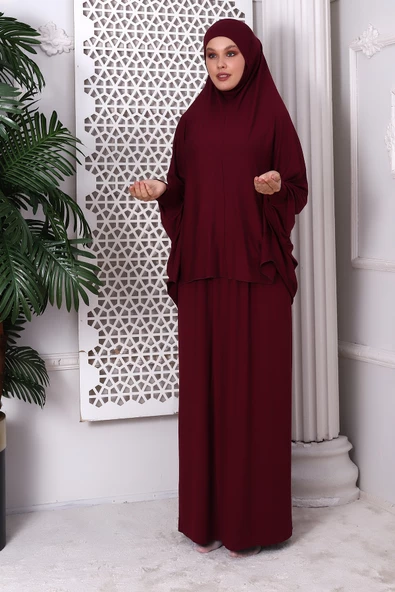 İki Parça Pratik Namaz Elbisesi 8016 Bordo - 4
