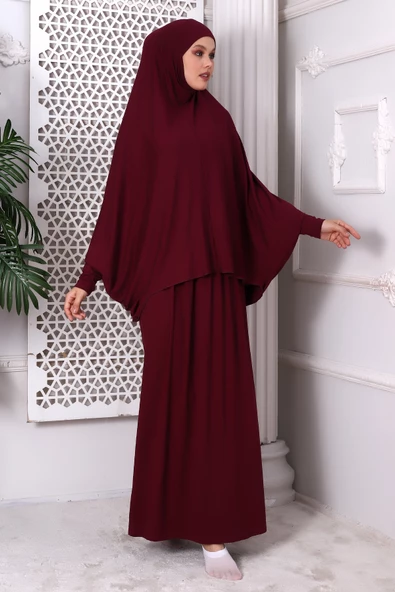 İki Parça Pratik Namaz Elbisesi 8016 Bordo - 5