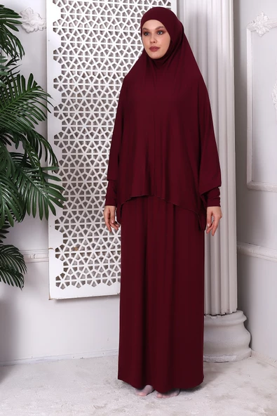 İki Parça Pratik Namaz Elbisesi 8016 Bordo - 2